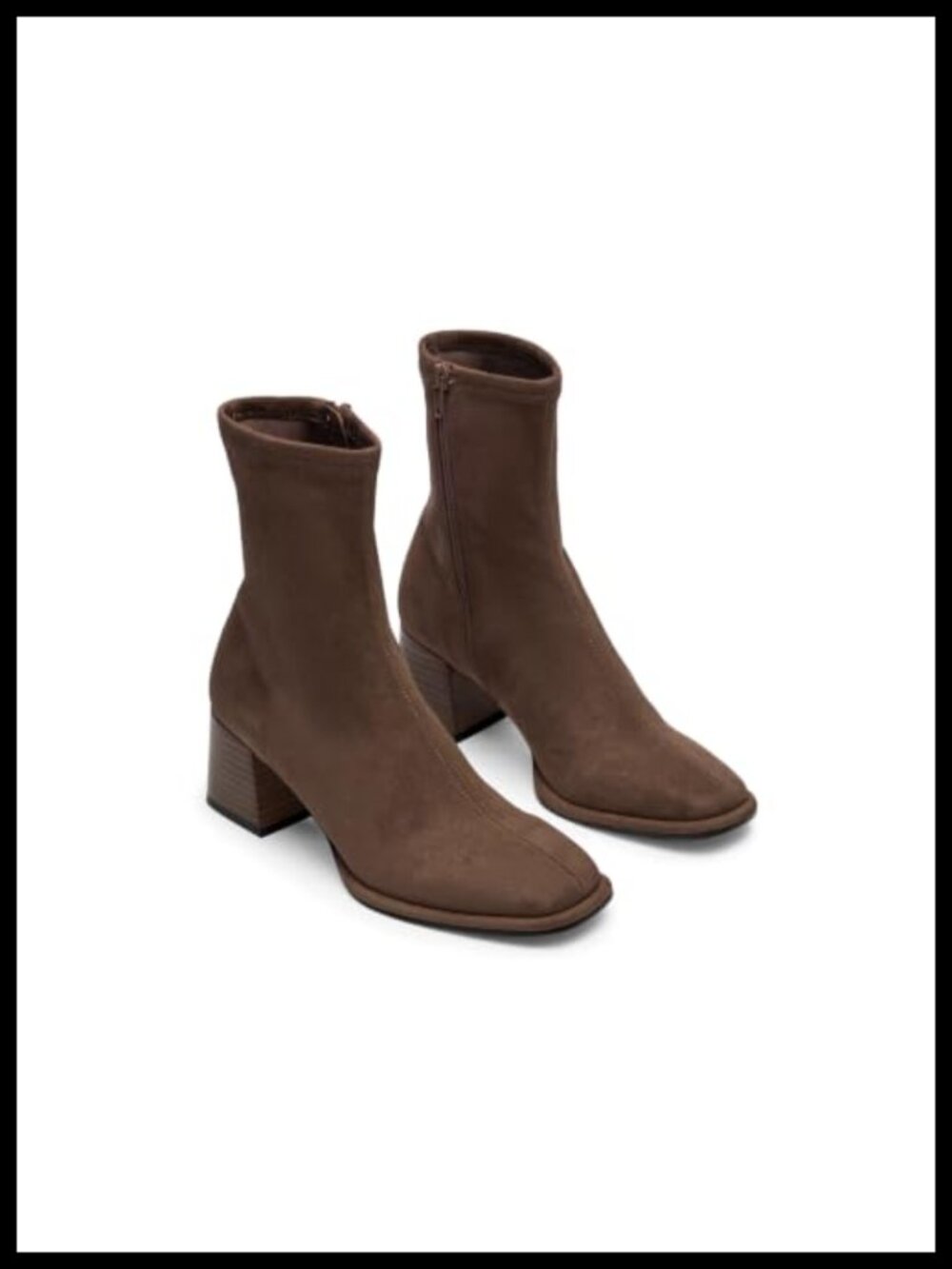 Womens Ankle Boots Square Toe Chunky Heel Side Zip Faux Suede